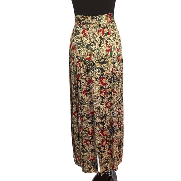 Vintage 80s High Rise Silk Maxi Skirt Box Pleated Button Down Skirt Floral Sz 18 - Picture 3 of 11